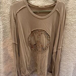Easel Taupe Long Sleeve Peace Top